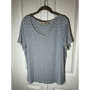 Chico's Striped Short Sleeve Tee, Beige/Blue, Size L